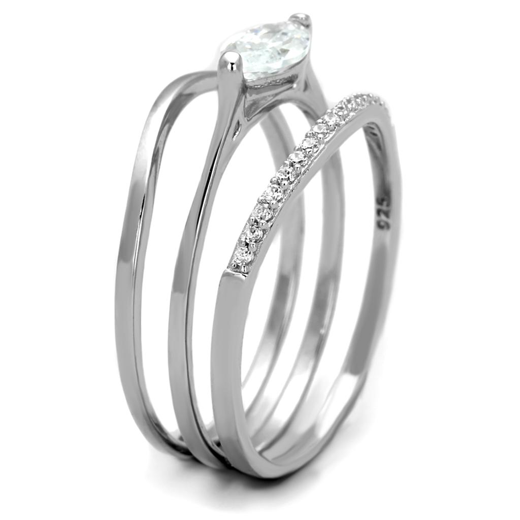 TS208 - Rhodium 925 Sterling Silver Ring with AAA Grade CZ  in Clear-3