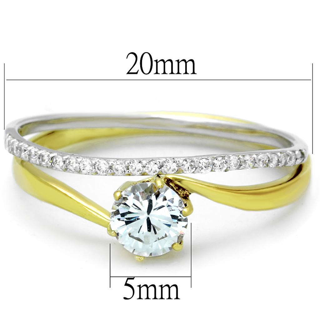 TS209 - Gold+Rhodium 925 Sterling Silver Ring with AAA Grade CZ  in Clear-1