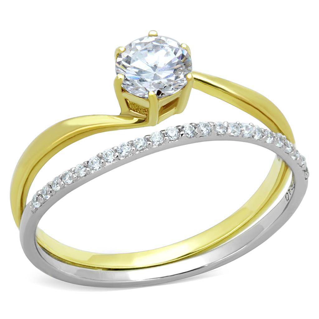 TS209 - Gold+Rhodium 925 Sterling Silver Ring with AAA Grade CZ  in Clear-4