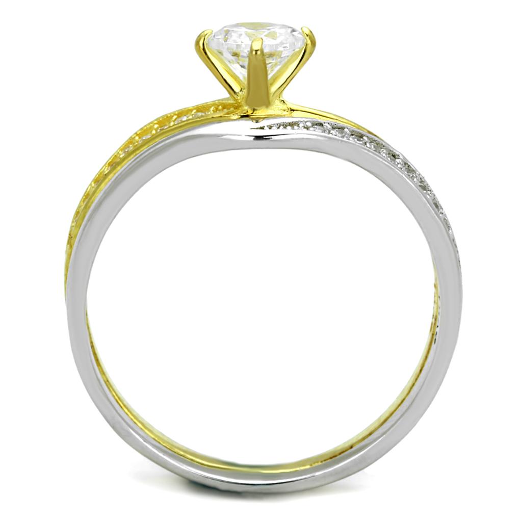 TS210 - Gold+Rhodium 925 Sterling Silver Ring with AAA Grade CZ  in Clear-2