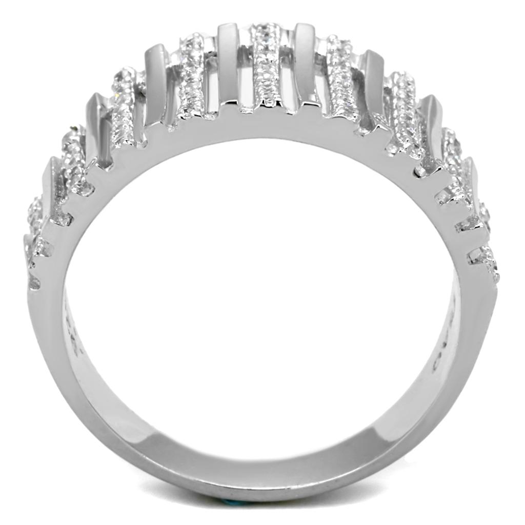 TS211 - Rhodium 925 Sterling Silver Ring with AAA Grade CZ  in Clear-2