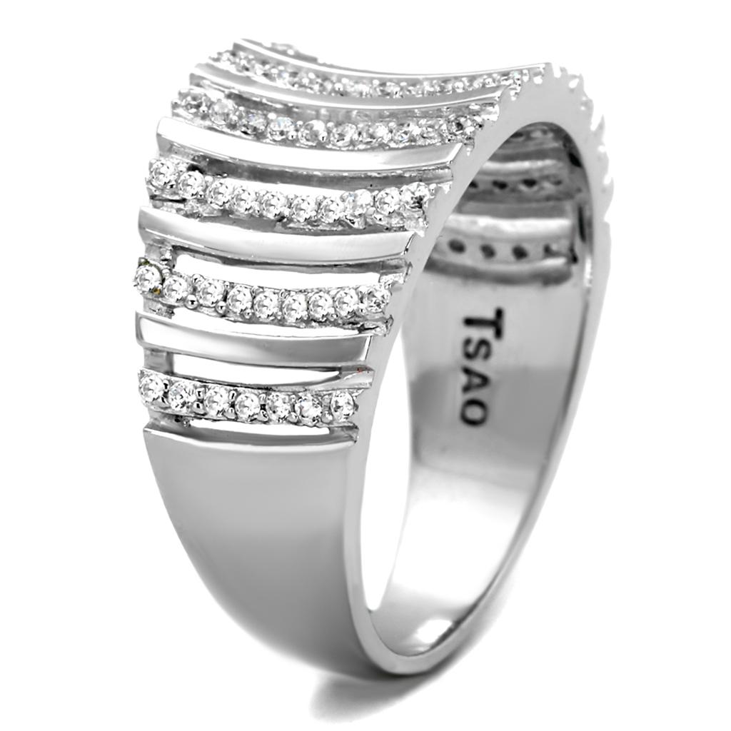 TS211 - Rhodium 925 Sterling Silver Ring with AAA Grade CZ  in Clear-3