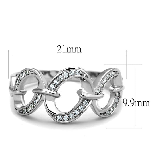 TS212 - Rhodium 925 Sterling Silver Ring with AAA Grade CZ  in Clear-1