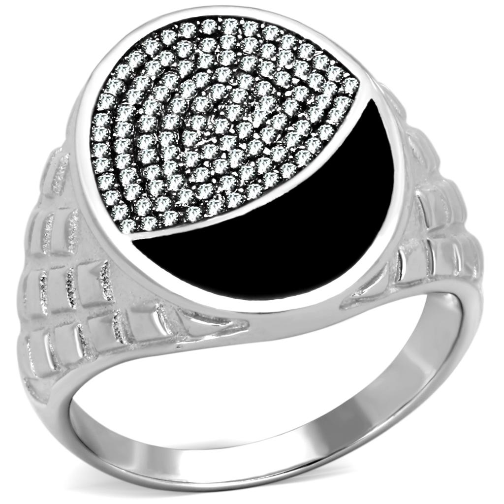 TS216 - Rhodium 925 Sterling Silver Ring with AAA Grade CZ  in Clear-4