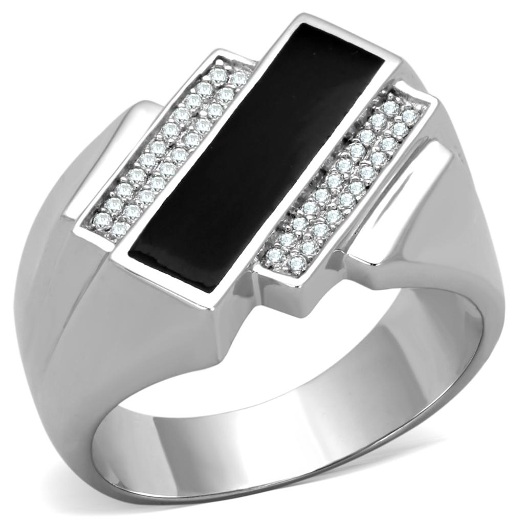 TS218 - Rhodium 925 Sterling Silver Ring with AAA Grade CZ  in Clear-4
