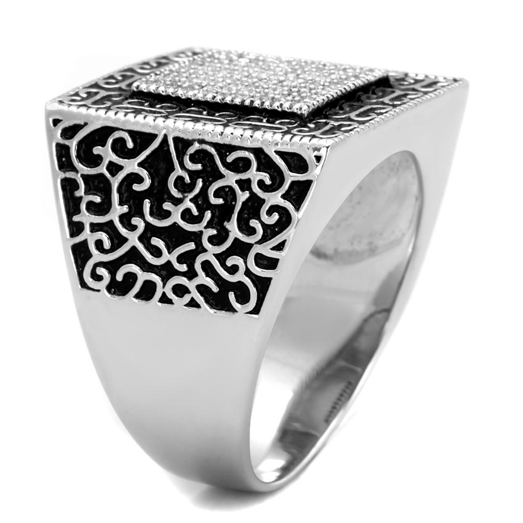 TS221 - Rhodium 925 Sterling Silver Ring with AAA Grade CZ  in Clear-3