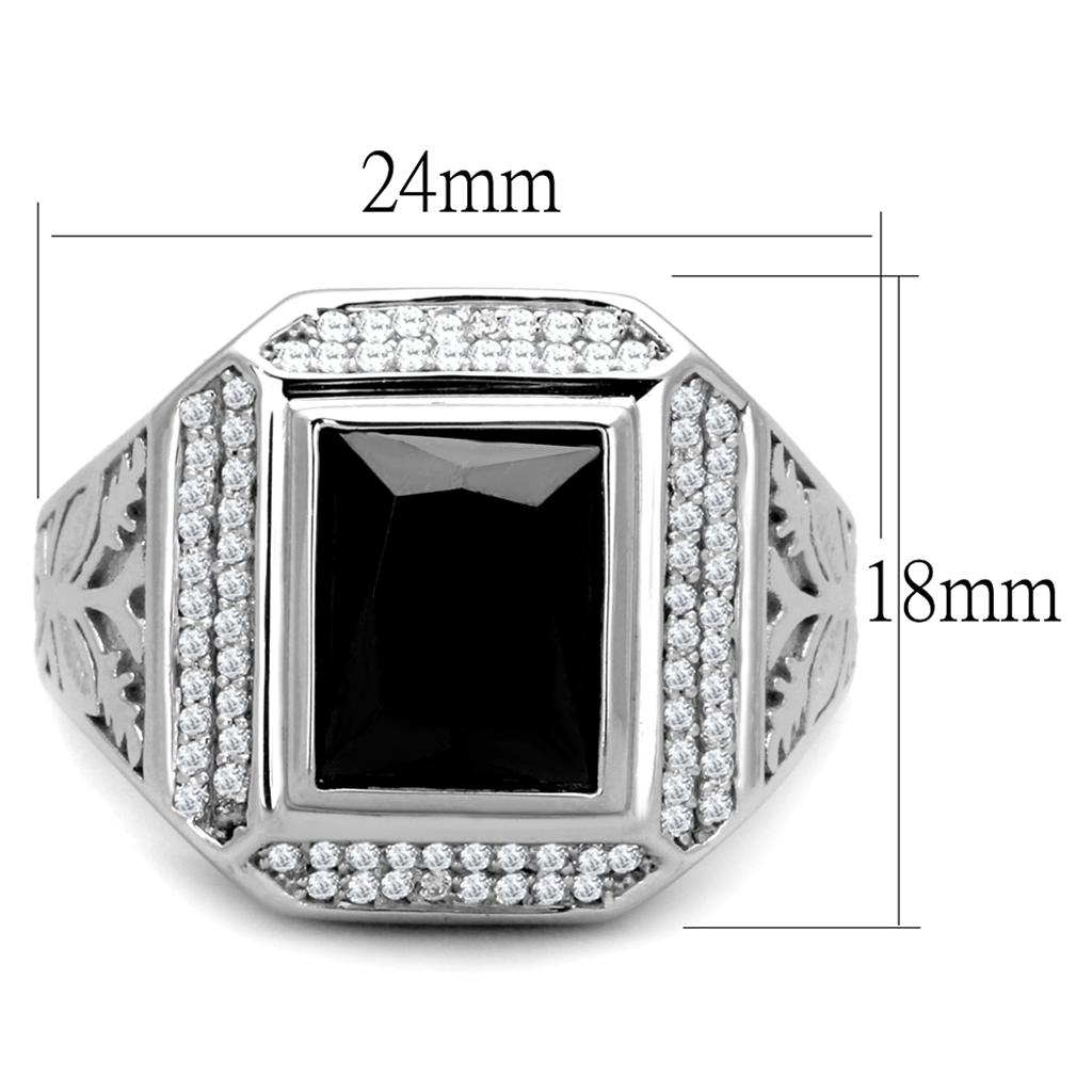 TS224 - Rhodium 925 Sterling Silver Ring with AAA Grade CZ  in Black Diamond-1