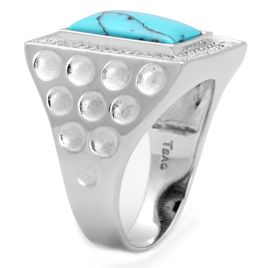 TS228 - Rhodium 925 Sterling Silver Ring with Synthetic Turquoise in Sea Blue-3