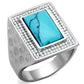 TS228 - Rhodium 925 Sterling Silver Ring with Synthetic Turquoise in Sea Blue-4