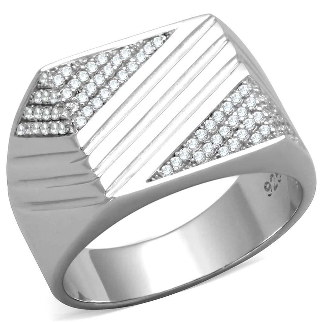 TS230 - Rhodium 925 Sterling Silver Ring with AAA Grade CZ  in Clear-4