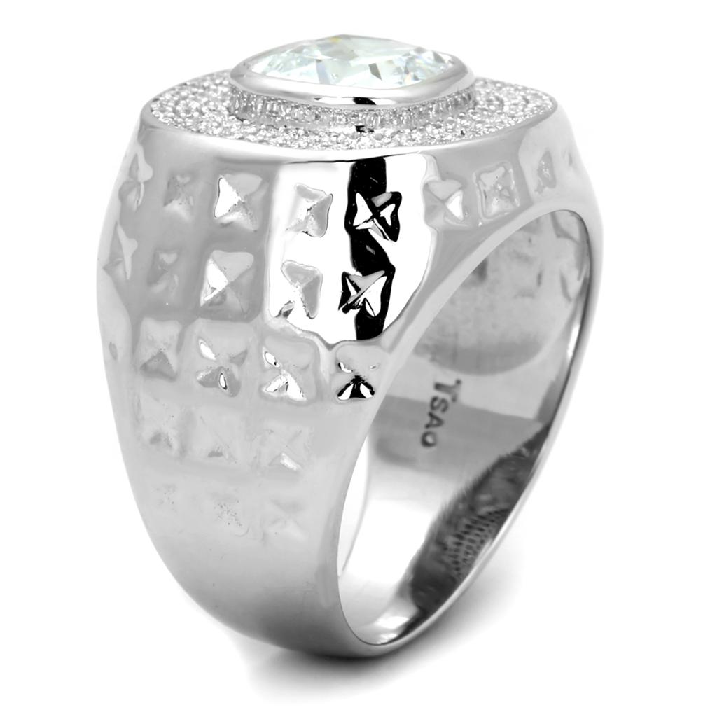 TS231 - Rhodium 925 Sterling Silver Ring with AAA Grade CZ  in Clear-3