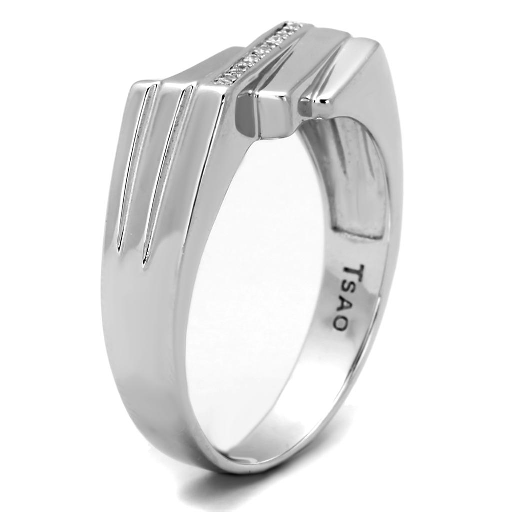 TS232 - Rhodium 925 Sterling Silver Ring with AAA Grade CZ  in Clear-3