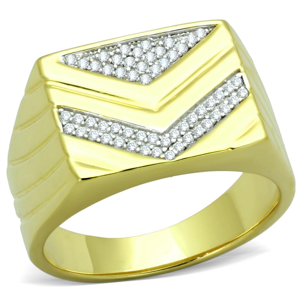 TS234 - Gold+Rhodium 925 Sterling Silver Ring with AAA Grade CZ  in Clear-4