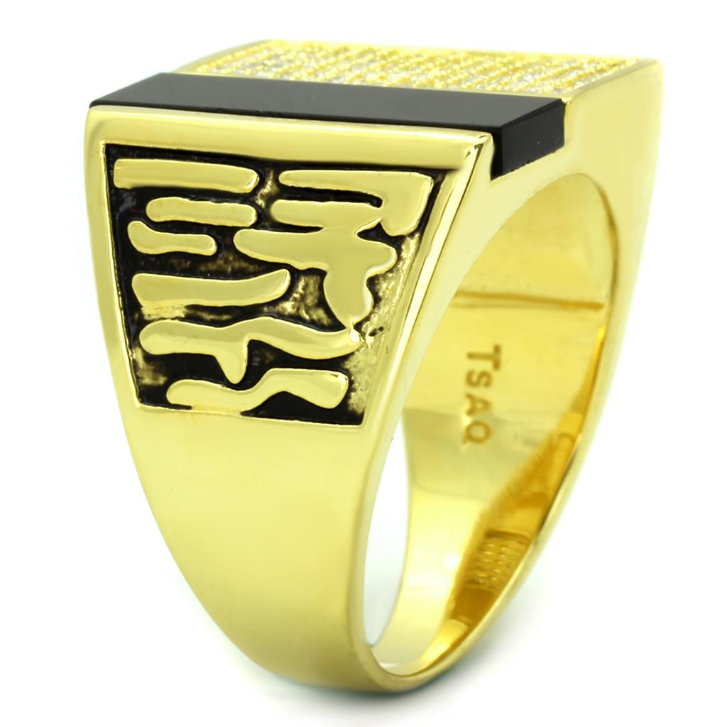 TS236 - Gold 925 Sterling Silver Ring with Semi-Precious Onyx in Jet-3
