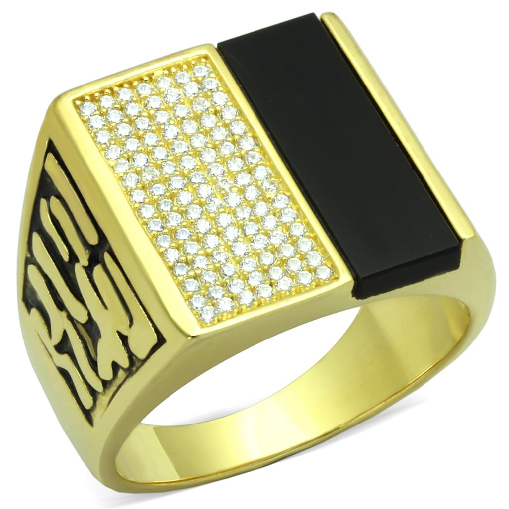 TS236 - Gold 925 Sterling Silver Ring with Semi-Precious Onyx in Jet-4