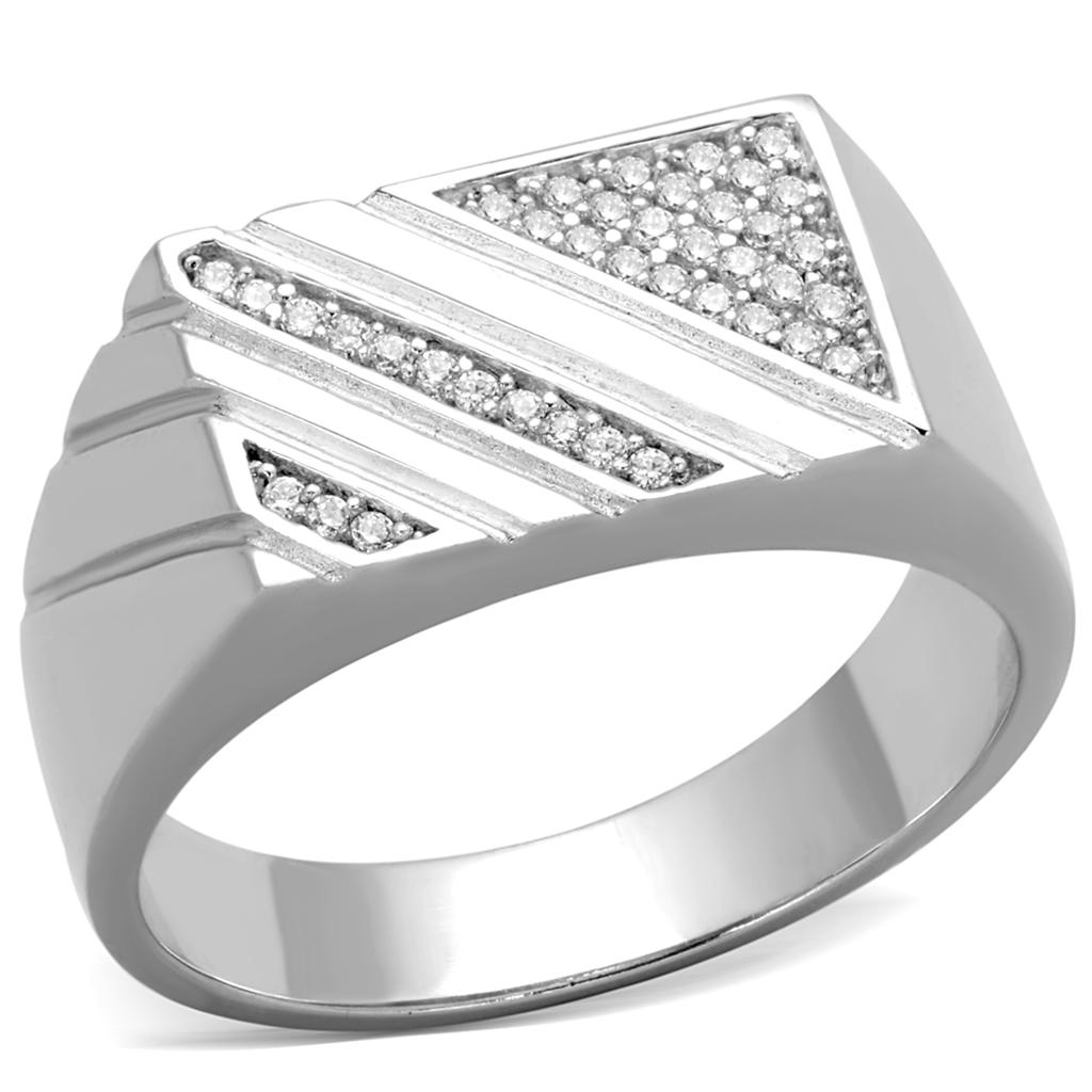 TS240 - Rhodium 925 Sterling Silver Ring with AAA Grade CZ  in Clear-4