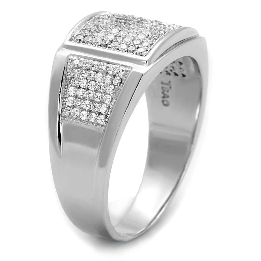 TS241 - Rhodium 925 Sterling Silver Ring with AAA Grade CZ  in Clear-3