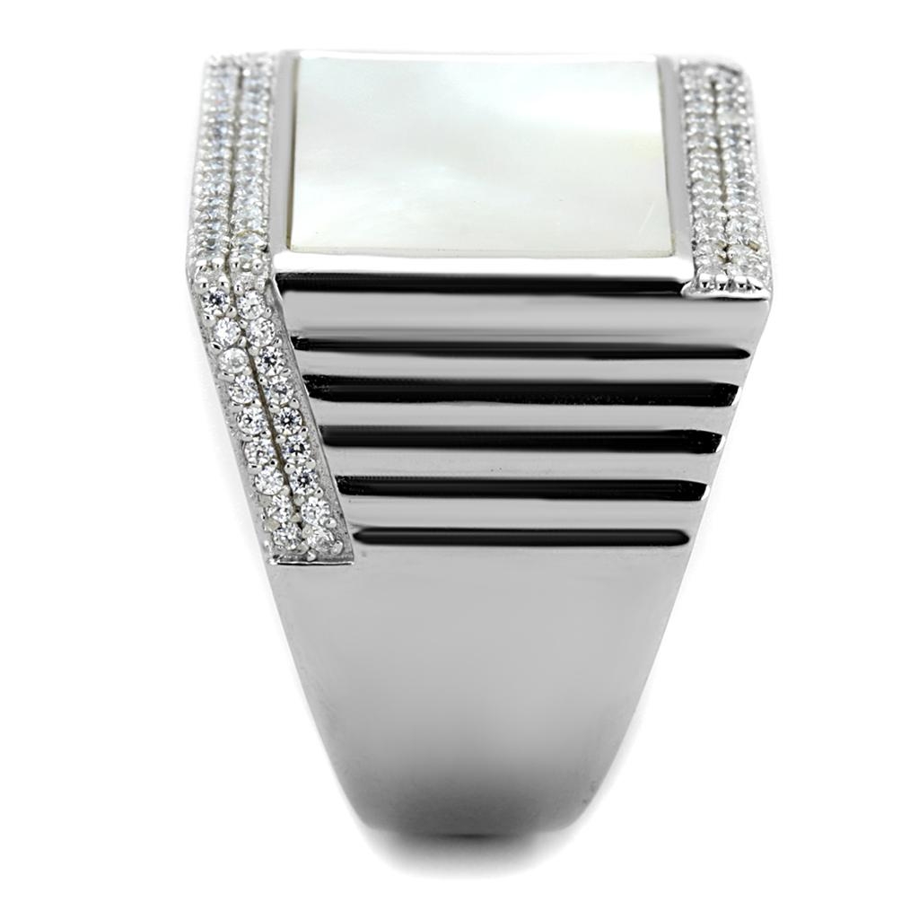 TS243 - Rhodium 925 Sterling Silver Ring with Precious Stone Conch in White-3