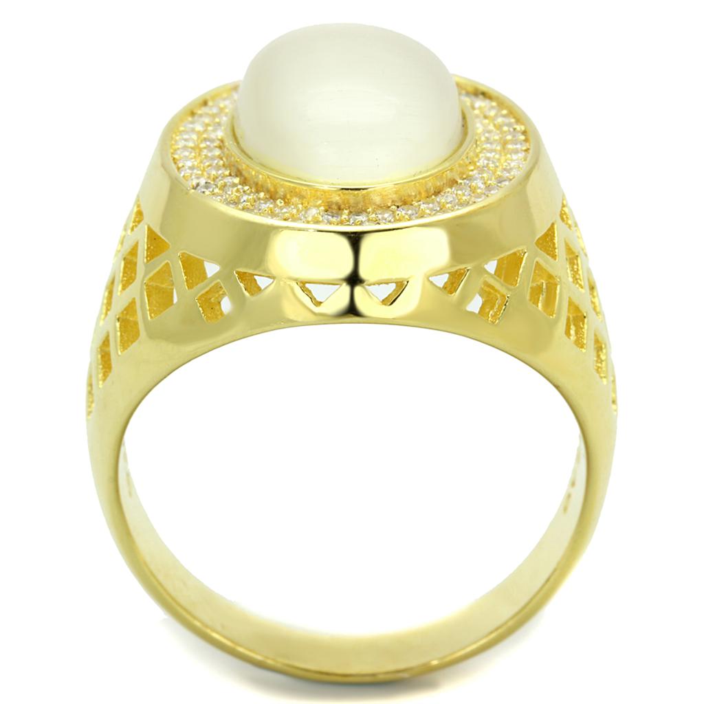 TS244 - Gold 925 Sterling Silver Ring with Synthetic Cat Eye in White-2