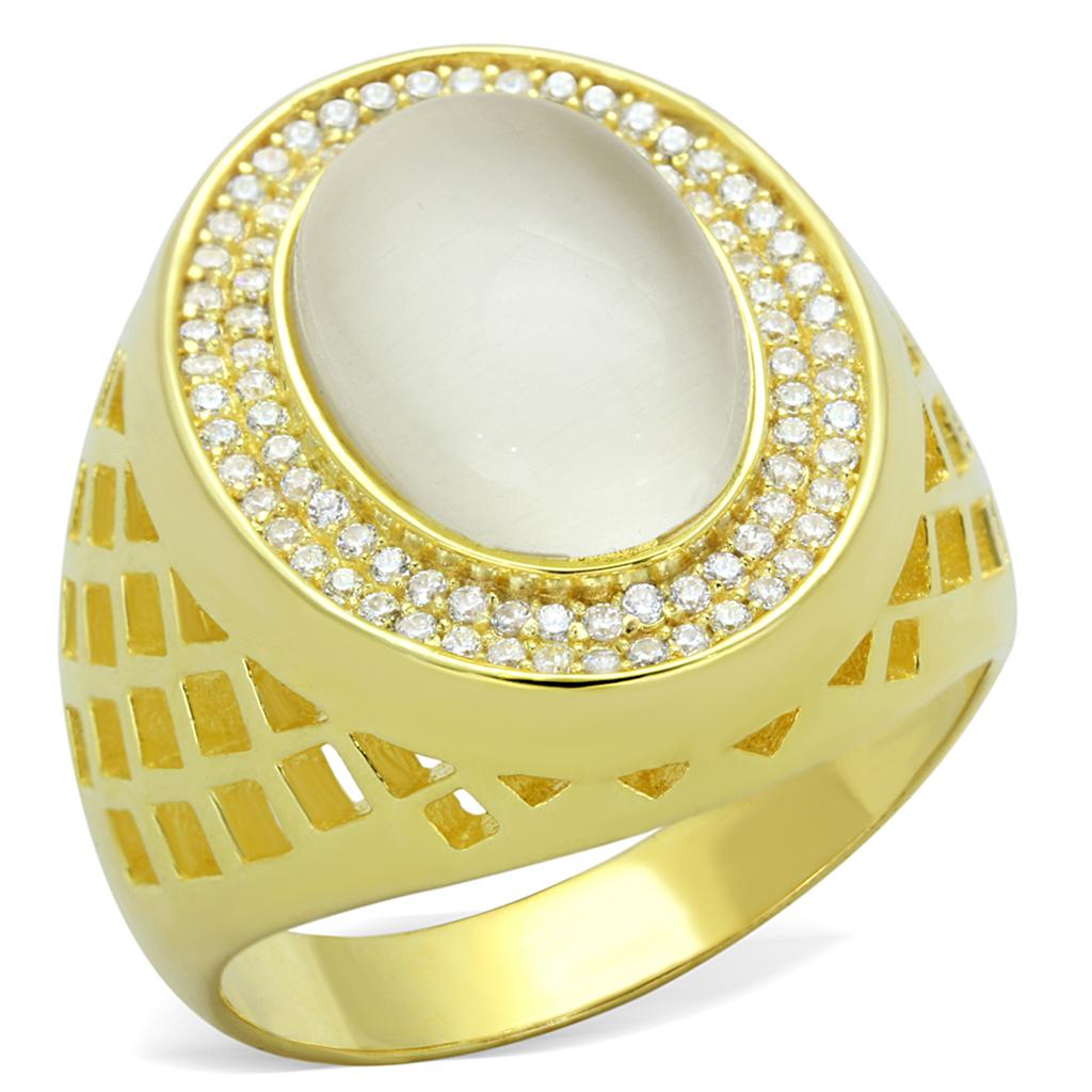 TS244 - Gold 925 Sterling Silver Ring with Synthetic Cat Eye in White-4