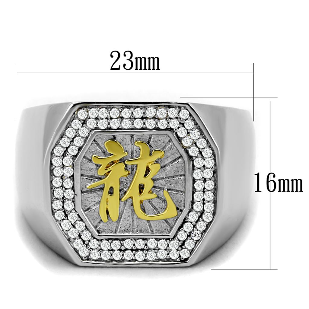 TS246 - Reverse Two-Tone 925 Sterling Silver Ring with AAA Grade CZ  in Clear-1