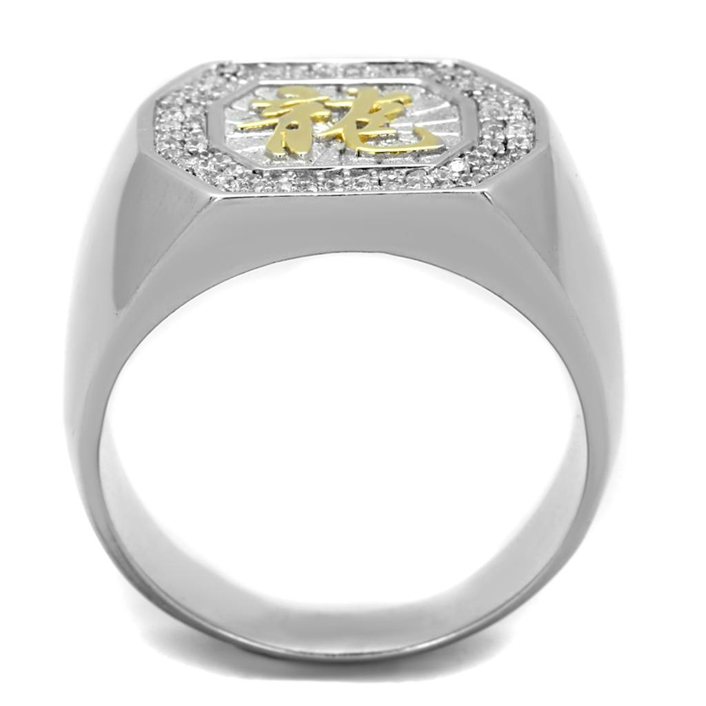 TS246 - Reverse Two-Tone 925 Sterling Silver Ring with AAA Grade CZ  in Clear-2