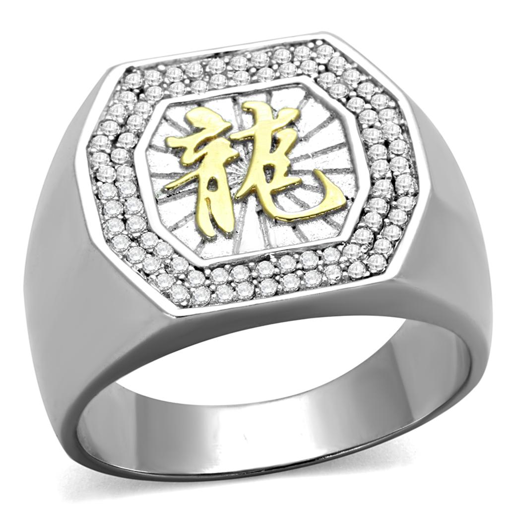 TS246 - Reverse Two-Tone 925 Sterling Silver Ring with AAA Grade CZ  in Clear-4
