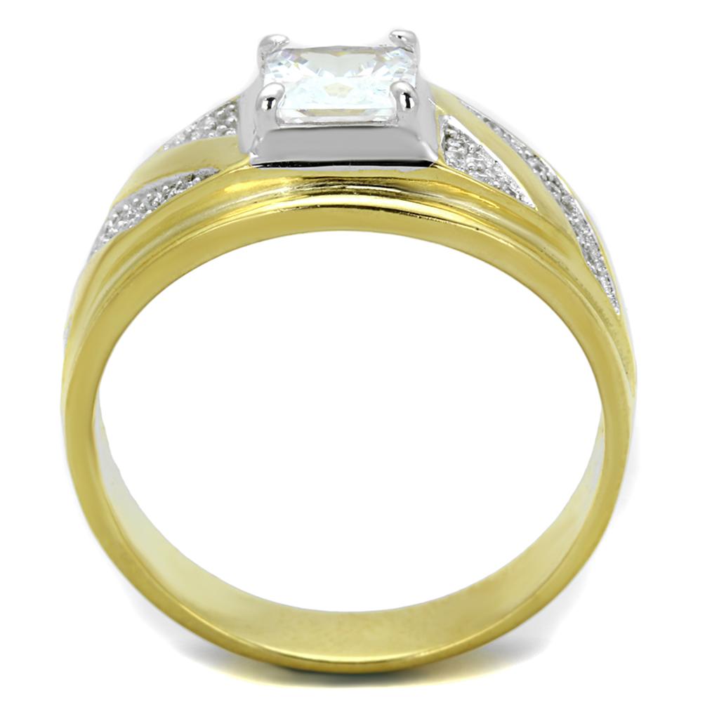 TS247 - Gold+Rhodium 925 Sterling Silver Ring with AAA Grade CZ  in Clear-2