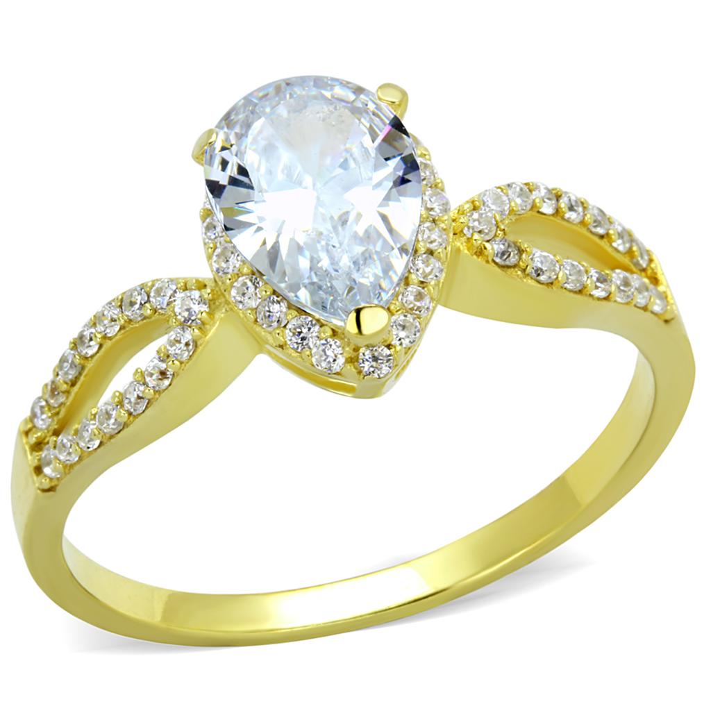 TS248 - Gold 925 Sterling Silver Ring with AAA Grade CZ  in Clear-4