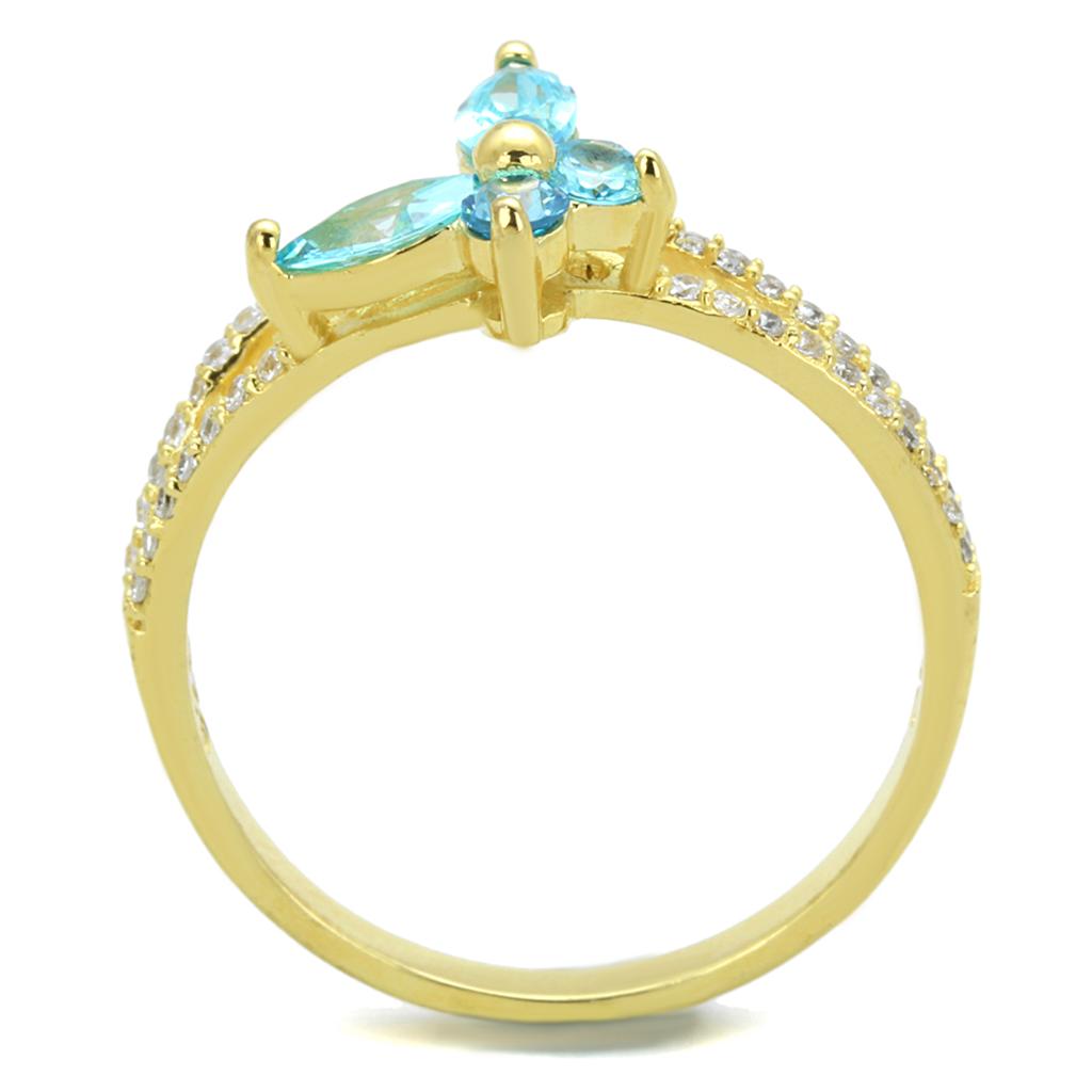 TS249 - Gold 925 Sterling Silver Ring with AAA Grade CZ  in Sea Blue-2