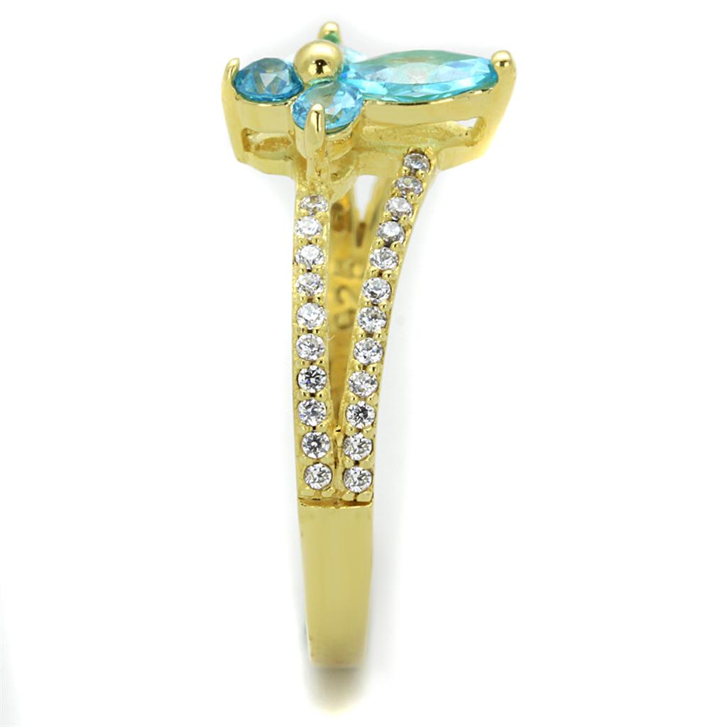 TS249 - Gold 925 Sterling Silver Ring with AAA Grade CZ  in Sea Blue-3