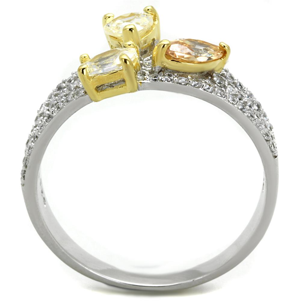 TS250 - Reverse Two-Tone 925 Sterling Silver Ring with AAA Grade CZ  in Multi Color-2
