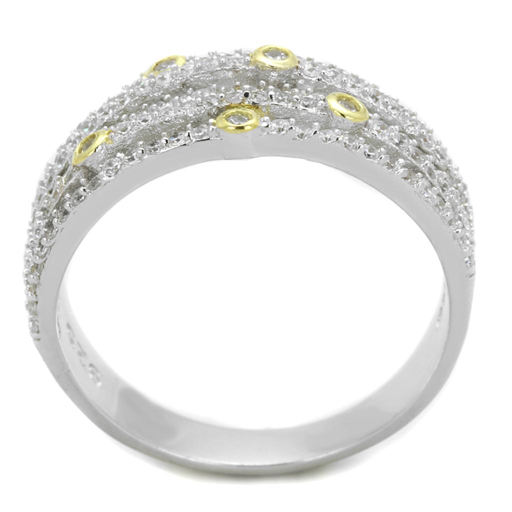TS251 - Reverse Two-Tone 925 Sterling Silver Ring with AAA Grade CZ  in Clear-2