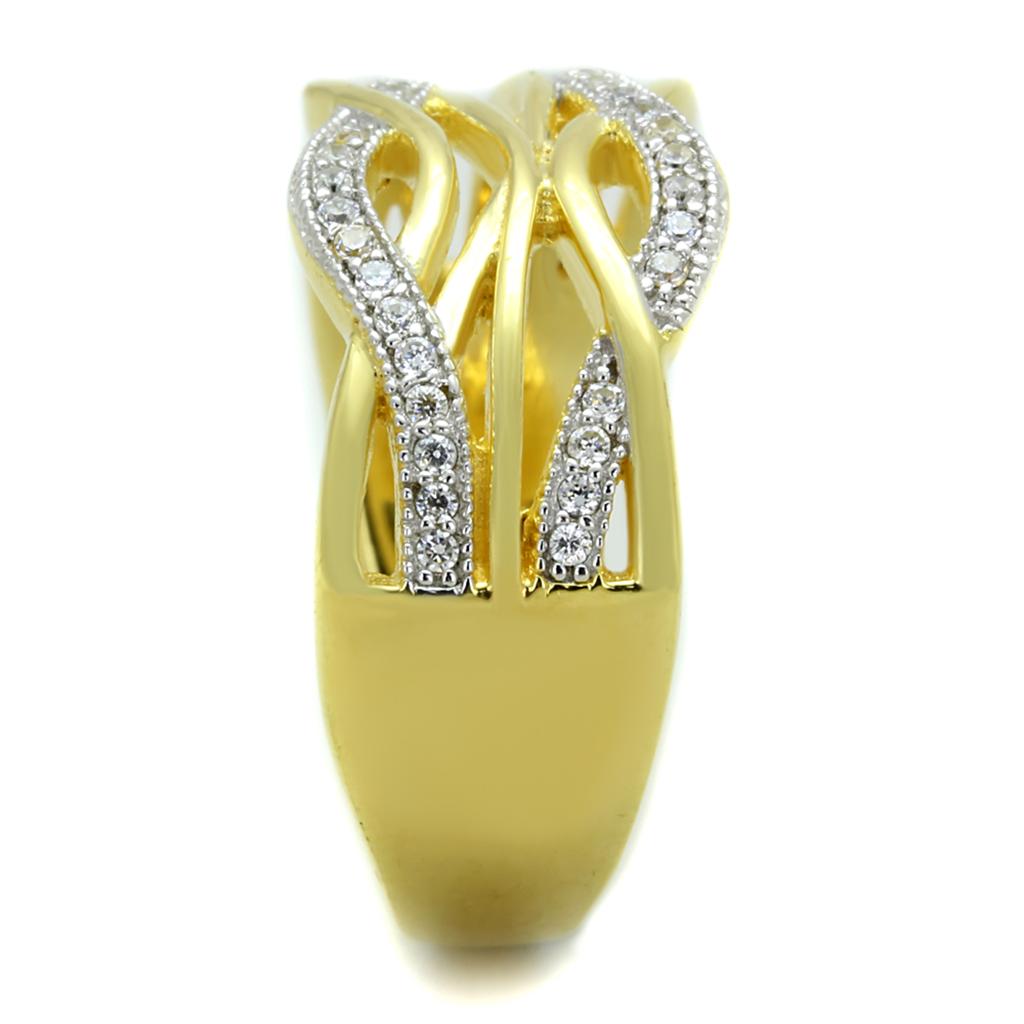 TS253 - Gold+Rhodium 925 Sterling Silver Ring with AAA Grade CZ  in Clear-3