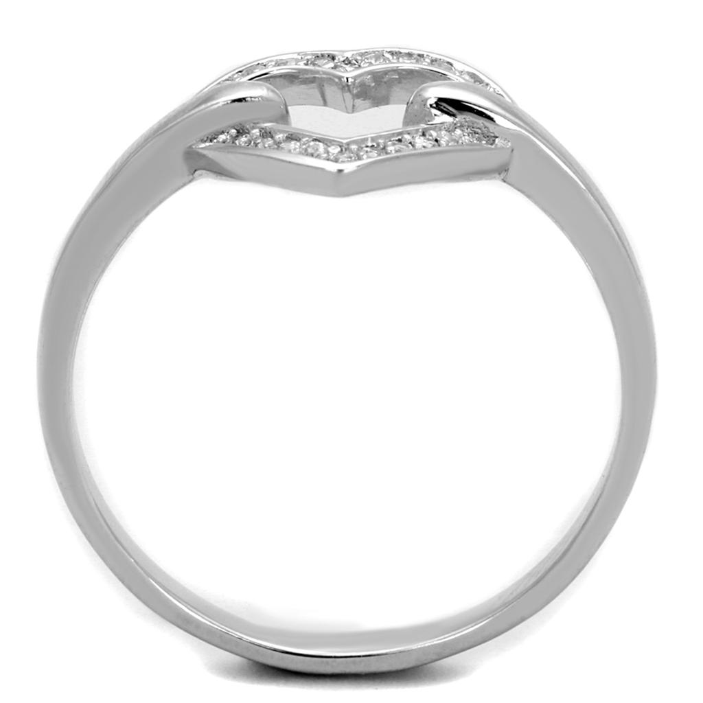 TS256 - Rhodium 925 Sterling Silver Ring with AAA Grade CZ  in Clear-2