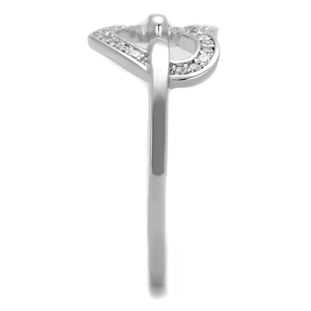 TS256 - Rhodium 925 Sterling Silver Ring with AAA Grade CZ  in Clear-3