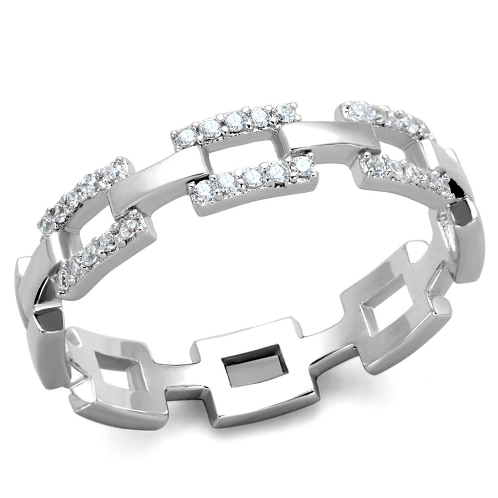 TS257 - Rhodium 925 Sterling Silver Ring with AAA Grade CZ  in Clear-4