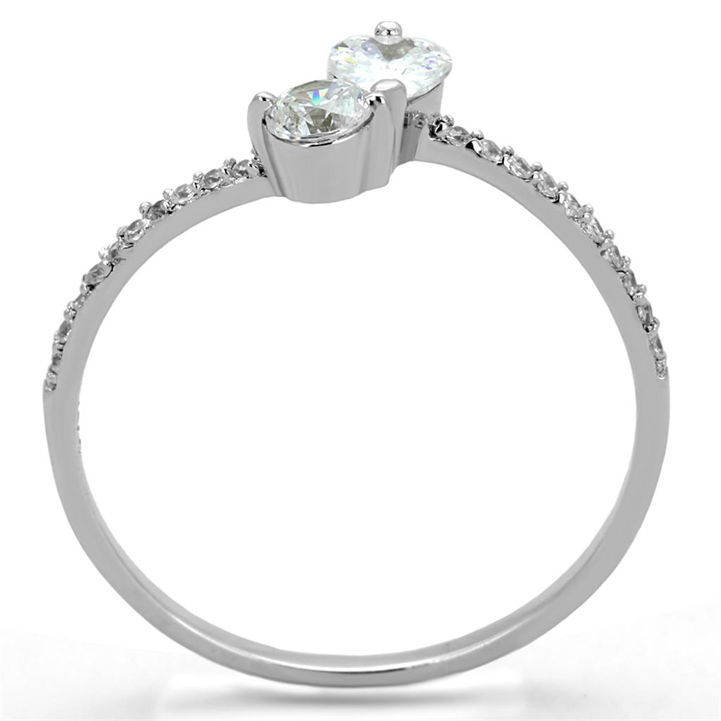 TS258 - Rhodium 925 Sterling Silver Ring with AAA Grade CZ  in Clear-2