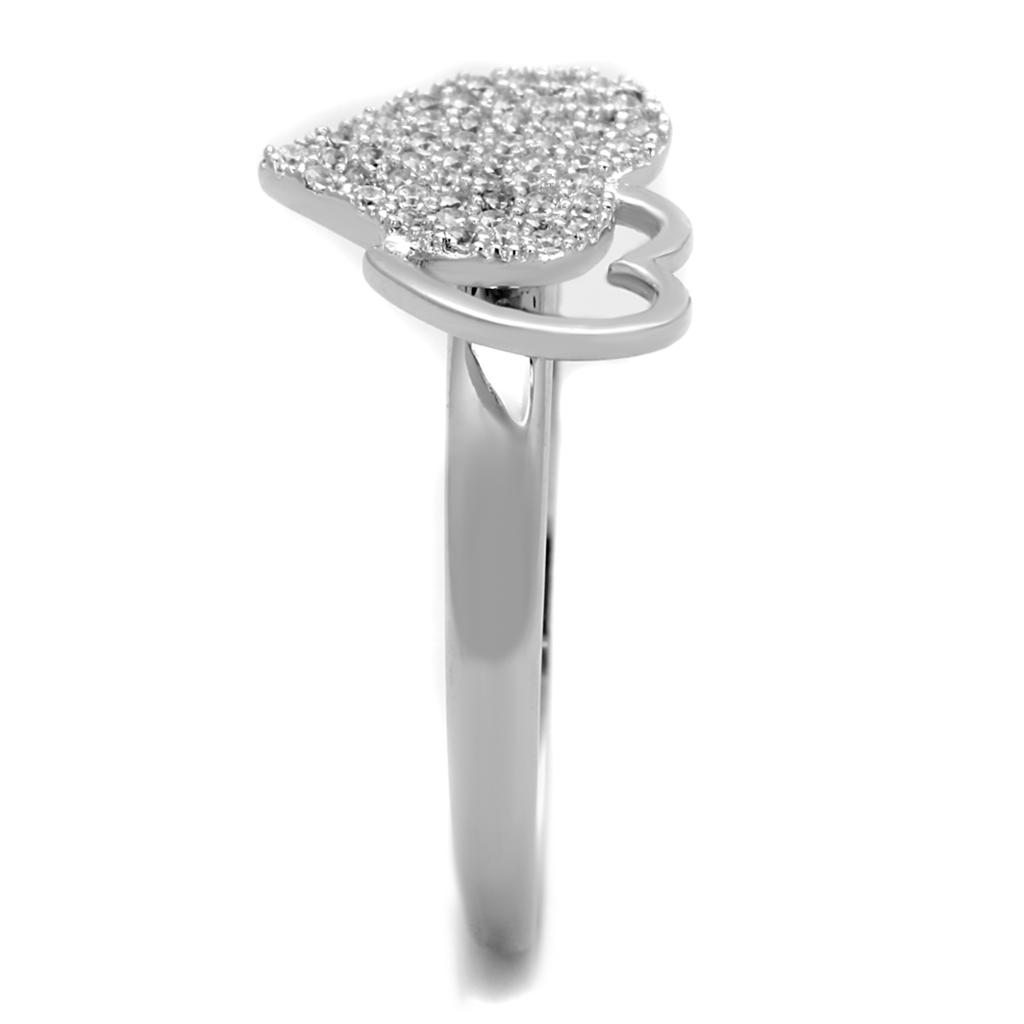 TS260 - Rhodium 925 Sterling Silver Ring with AAA Grade CZ  in Clear-2