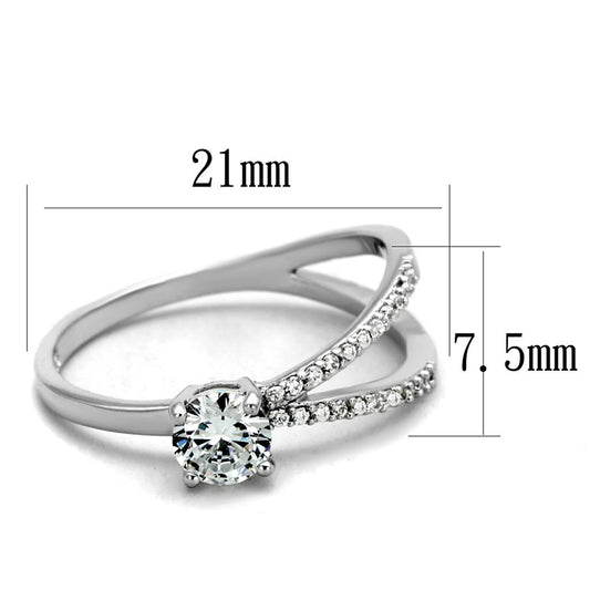 TS261 - Rhodium 925 Sterling Silver Ring with AAA Grade CZ  in Clear-1