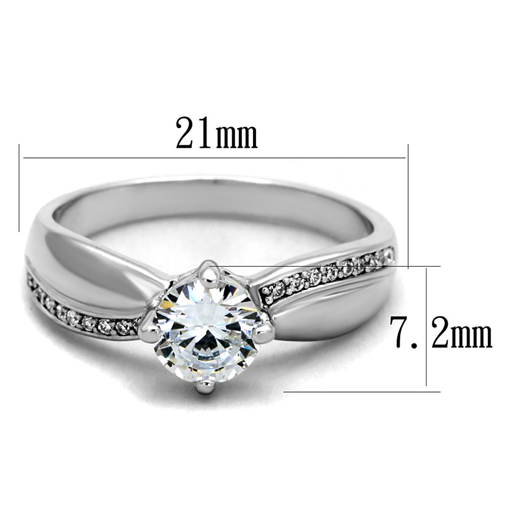 TS264 - Rhodium 925 Sterling Silver Ring with AAA Grade CZ  in Clear-1