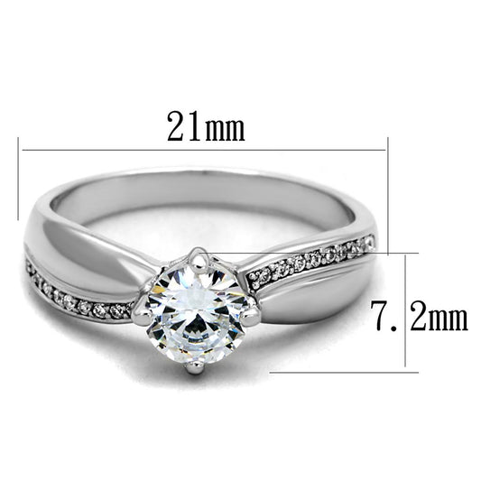 TS264 - Rhodium 925 Sterling Silver Ring with AAA Grade CZ  in Clear-1