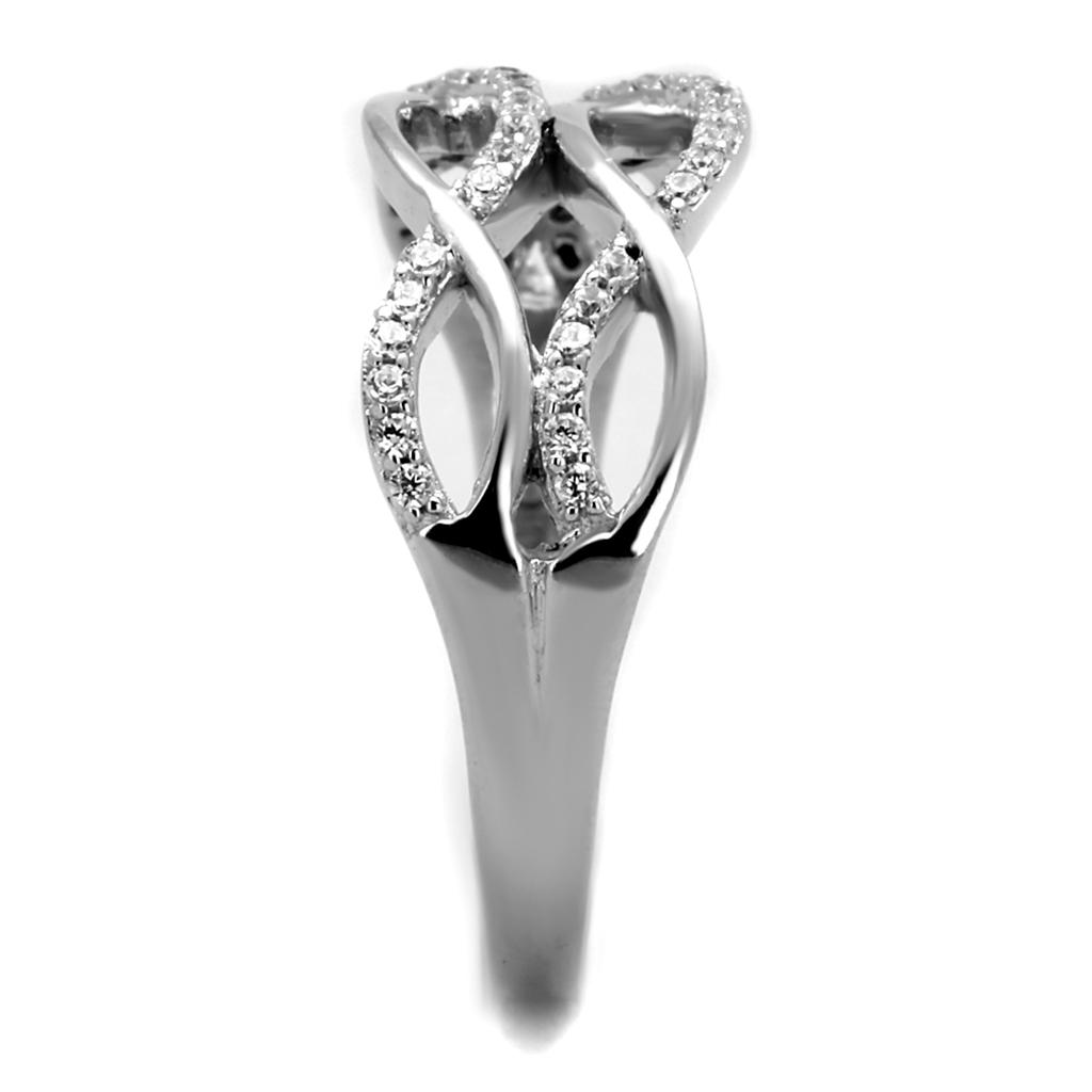 TS266 - Rhodium 925 Sterling Silver Ring with AAA Grade CZ  in Clear-3