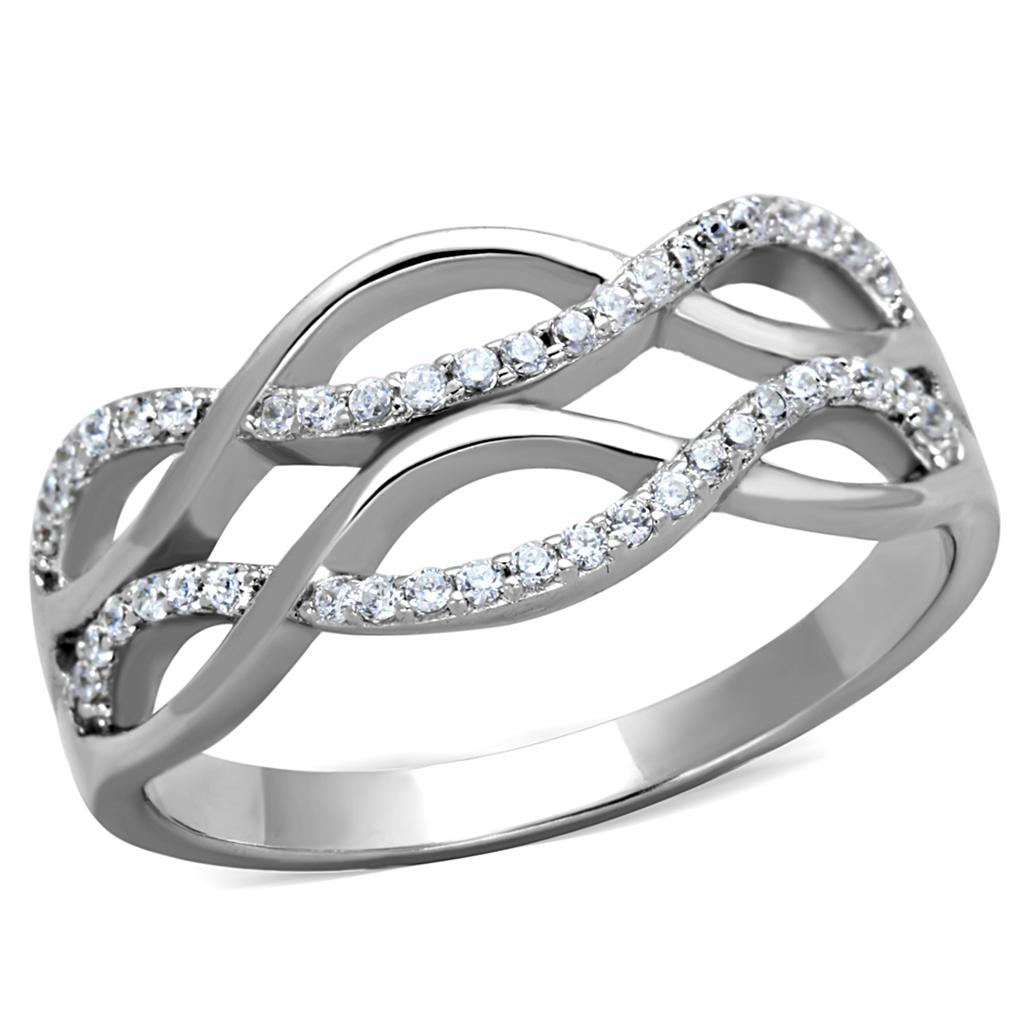 TS266 - Rhodium 925 Sterling Silver Ring with AAA Grade CZ  in Clear-4