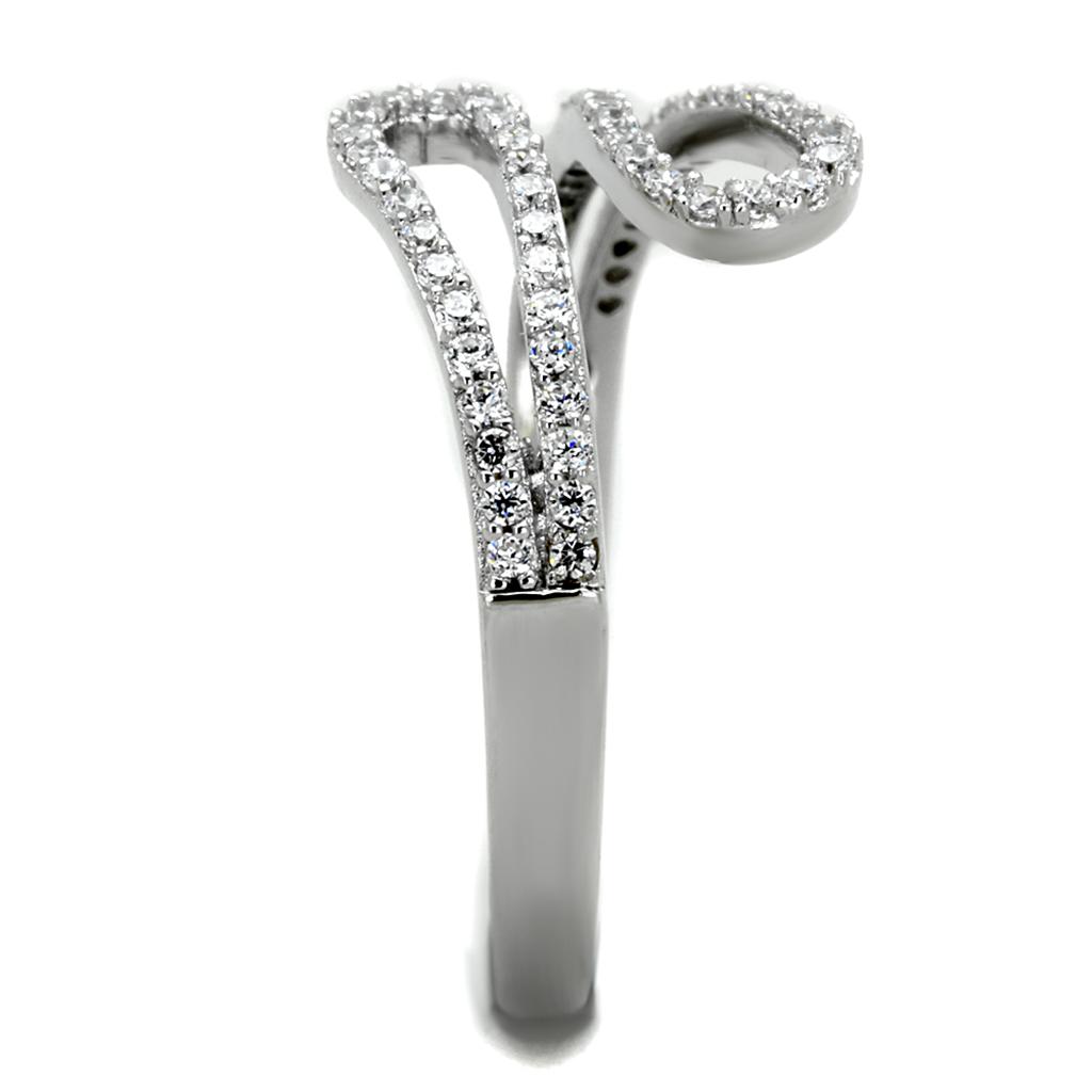 TS267 - Rhodium 925 Sterling Silver Ring with AAA Grade CZ  in Clear-3
