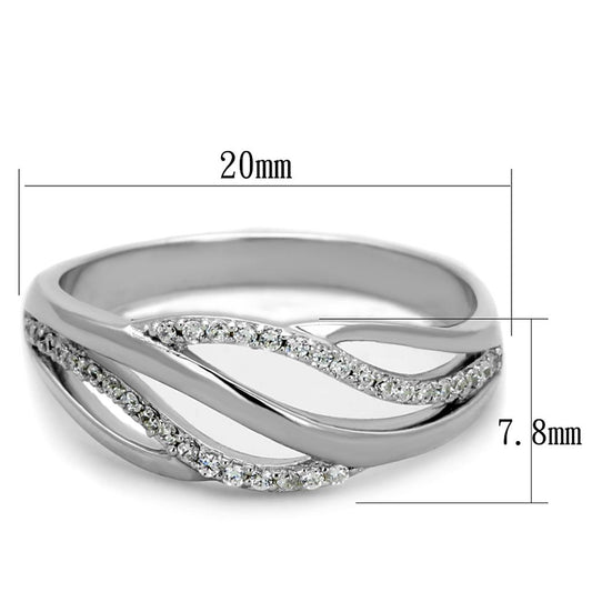 TS268 - Rhodium 925 Sterling Silver Ring with AAA Grade CZ  in Clear-1