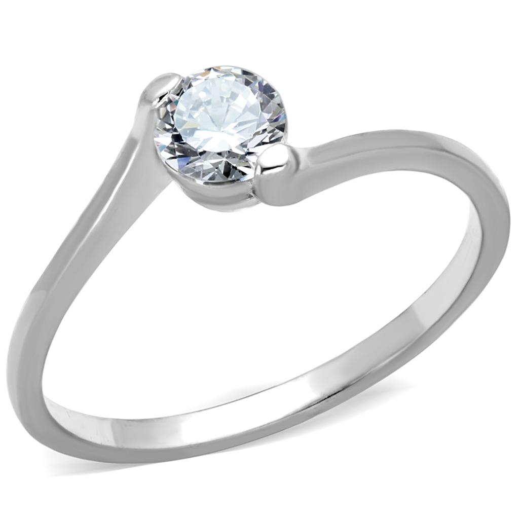 TS272 - Rhodium 925 Sterling Silver Ring with AAA Grade CZ  in Clear-4
