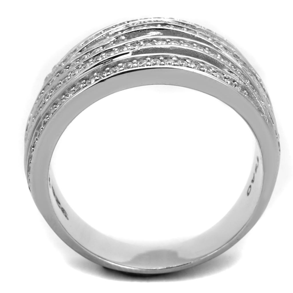TS274 - Rhodium 925 Sterling Silver Ring with AAA Grade CZ  in Clear-2
