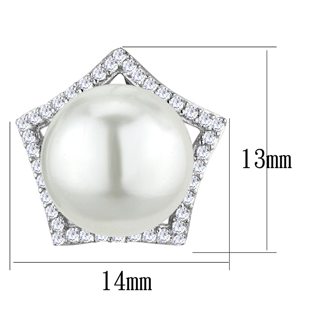 TS300 - Rhodium 925 Sterling Silver Earrings with Synthetic Pearl in White-1