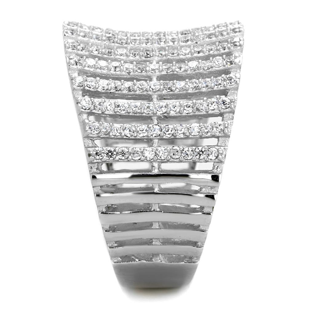 TS302 - Rhodium 925 Sterling Silver Ring with AAA Grade CZ  in Clear-3